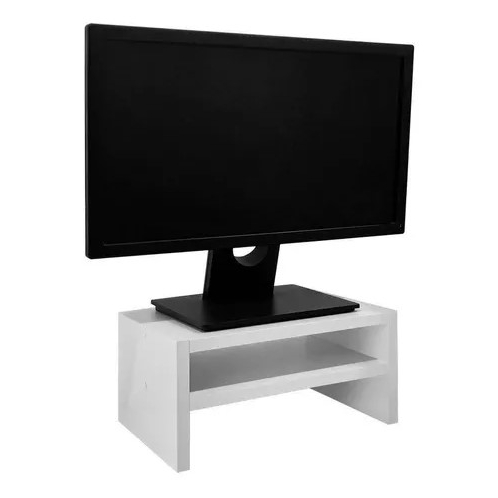 Suporte para Monitor MDF 33cm Branco Duplo Notebook Pc Gamer Escritório Madeira Tv Quarto Sala Madeira