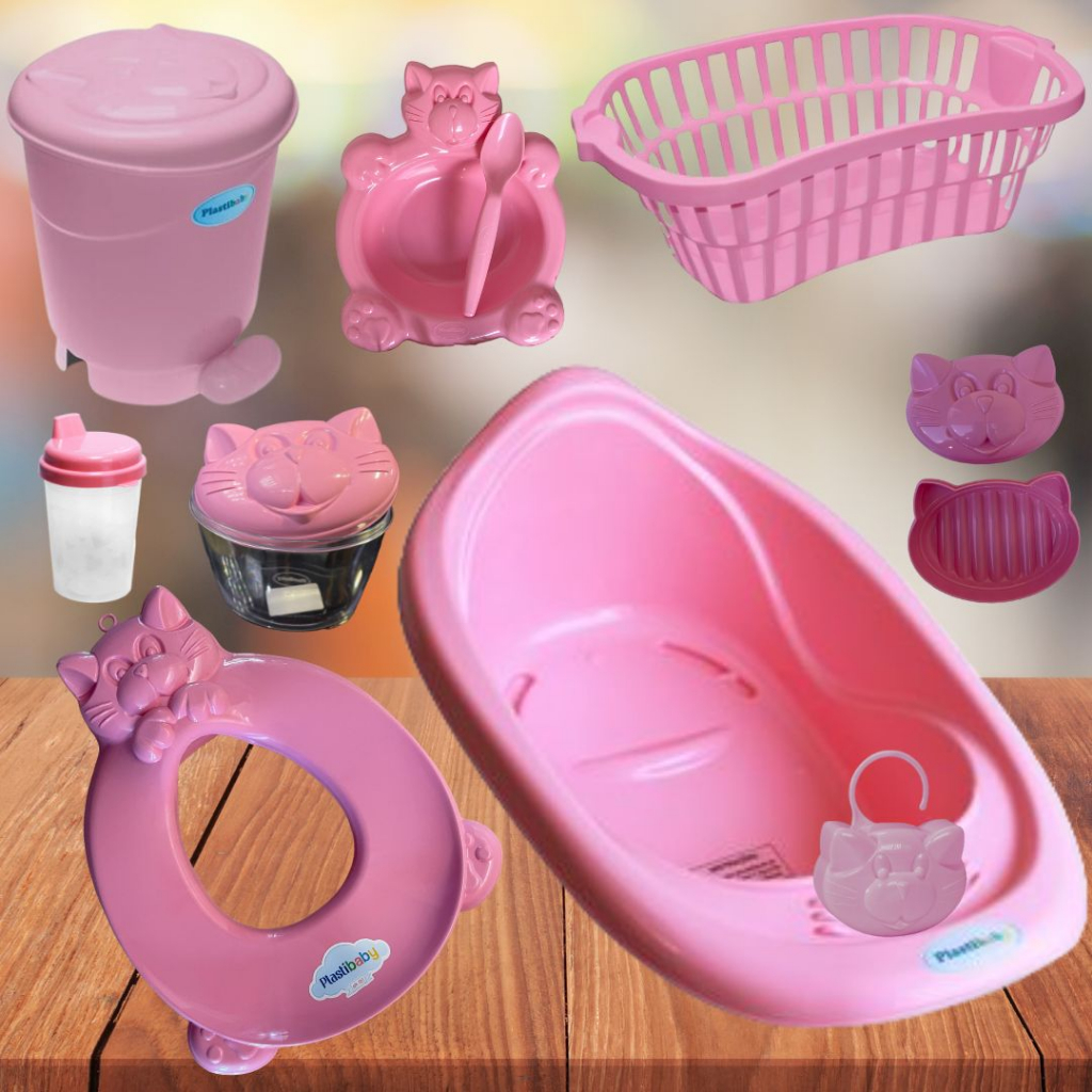 Banheira Bebe 22 L Kit Prato Infantil Lixeira 8 L Porta Algodão assento vaso cesto roupa
