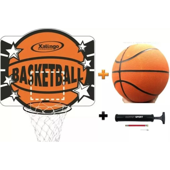 Kit Tabela de Basquete Cesta + Bola + Bomba Oficial
