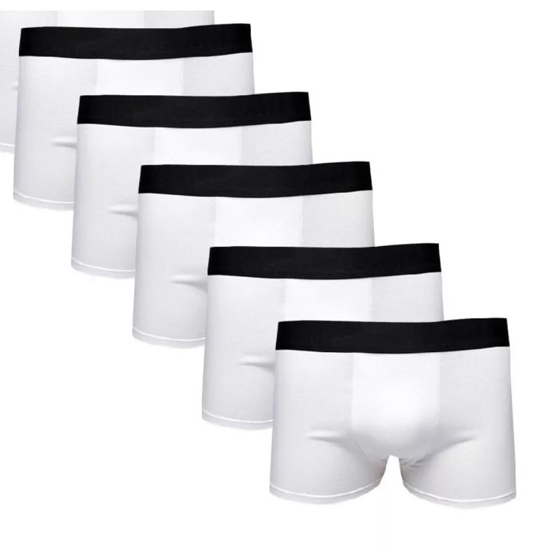 Kit 5 Cuecas Boxer Brancas Estilosas Confortável Microfibra Elástico Preto