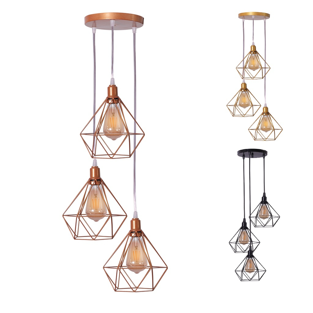 Luminária Pendente Diamante Triplo em Oferta na Shopee