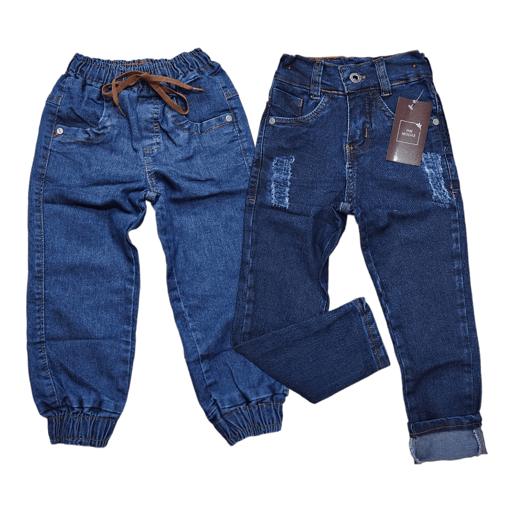 Kit 2 Calças Jeans Infantil Premium Menino Jogger e Skinny Masculina