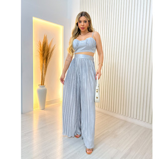 Conjunto Feminino Plissada TOP e Calça Moda Feminina Verão 3RD SD686