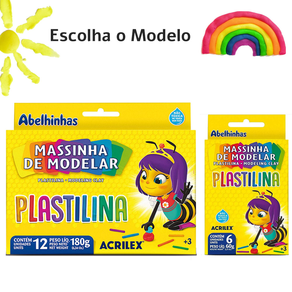 Massinha de Modelar Plastilina - 12 Cores ou 6 Cores - Acrilex - Escolha o Modelo