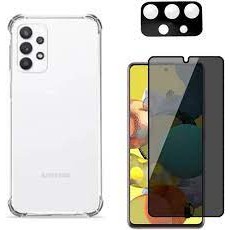 Kit 3X1 Samsung Galaxy A23 5G - Película Frontal Privacidade Vidro 3D + Capa Transparente Anti-Impacto TPU + Pelicula de Camera Traseria Ceramica 9D Privativa Anti Spy