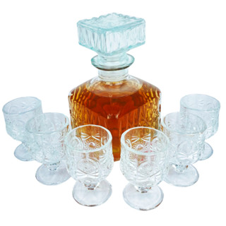 Garrafa Licoreira De vidro 500 ML Litro + Jogo 6 Taças Vidro Lapidada Crystal Mini Bar Em Casa