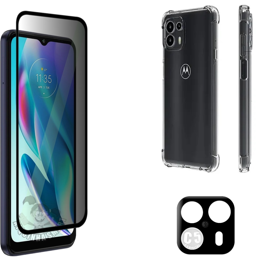 Kit 3X1 Motorola Moto G50 5G - Película Privacidade Ceramica 9D + Capa Transparente TPU + Pel Camera