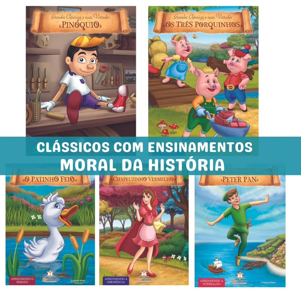 Coleção Livros Clássicos Infantis com Moral Livros Educativos Infantis Histórias para Dormir Contos de Fada