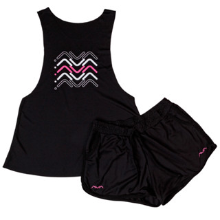 Conjunto Feminino Preto Academia Corrida Camiseta Regata e Short Dry Fitv Com Bolso AVA Fitness