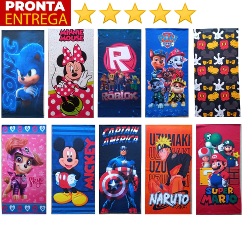 Toalha De Banho e Praia Infantil Gigante Estampada De Algodão