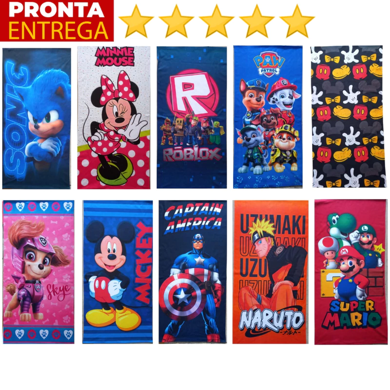 Toalha de Banho e Praia Infantil Gigante de Algodão Estampada