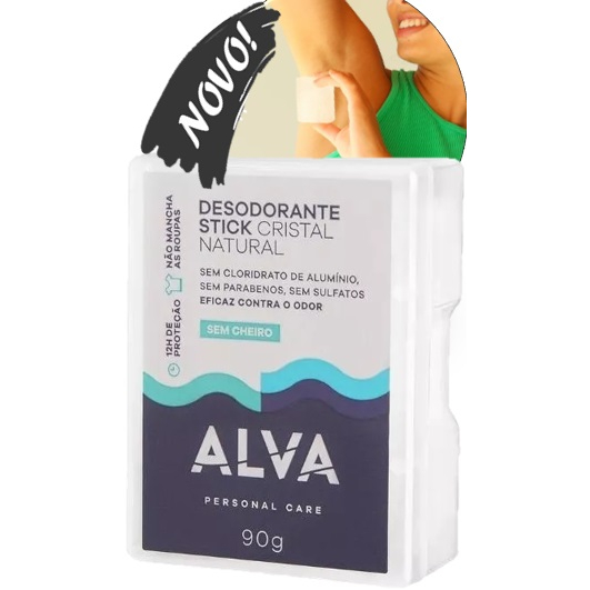 Desodorante Cristal Alva sem cheiro Natural Stick - original - pedra de sal - zero alumínio - não contém parabenos e sem perfume - vegano