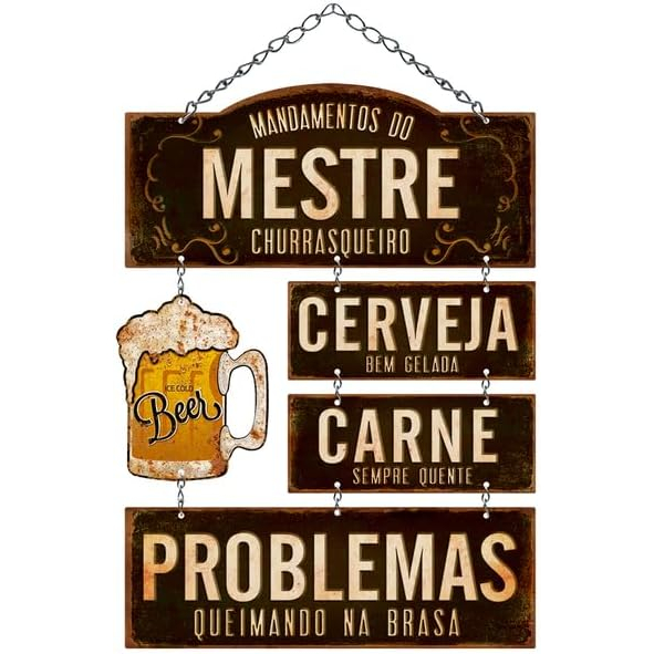Placa Decorativa Em Mdf - Mandamentos Mestre Churrasqueiro - 29X49Cm - Decoração Churrasqueira e bar