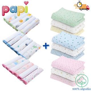 Kit 9 Peças Enxoval Bebe - 3 Cueiros Flanelados Estampados ou Lisos + 6 Paninho de boca 100% algodão em Oferta na Shopee