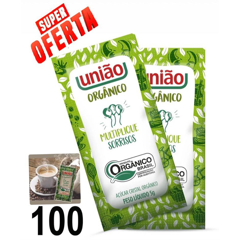 Açúcar Cristal Orgânico União 100 Sachês de 5g em Oferta na Shopee