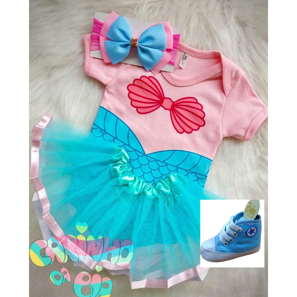Body mesversário bebê menina Sereia (Ariel) em Oferta na Shopee
