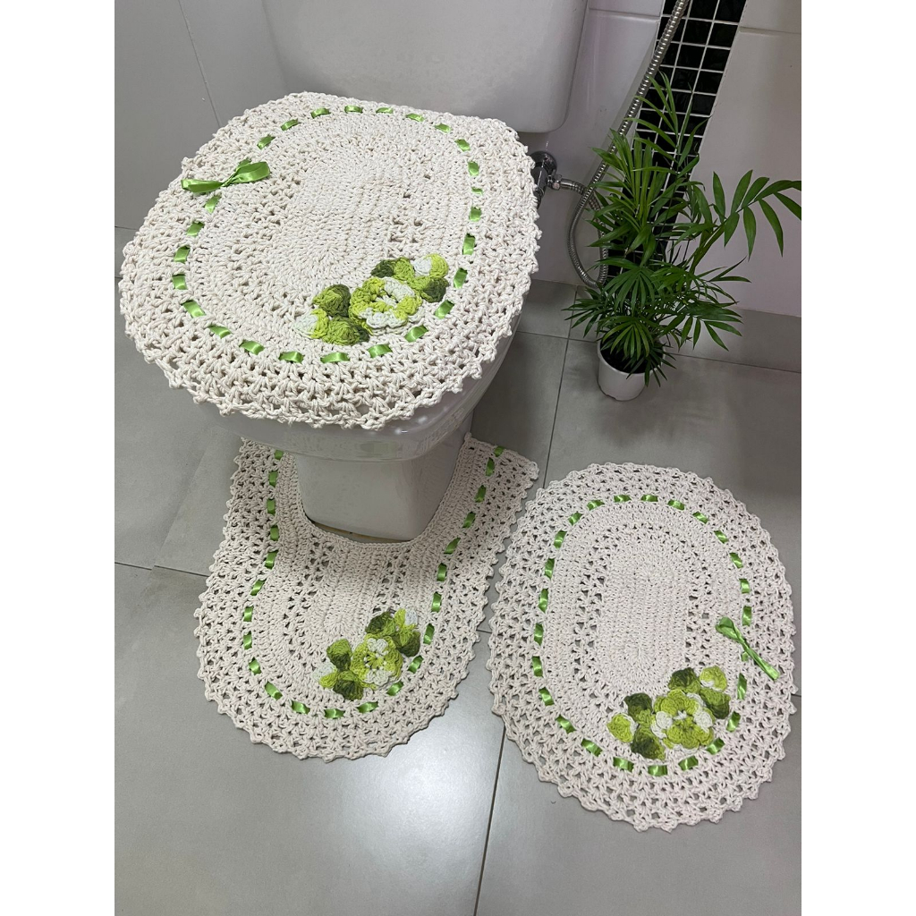 Kit Jogo Tapete De Banheiro Em Crochê 3 Peças - Promoção