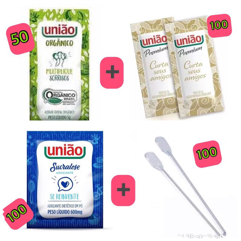 KIT 100 SACHE AÇUCAR 100 SACHE ADOÇANTE 100 MEXEDOR E 50 SACHE AÇÚCAR ORGÂNICO em Oferta na Shopee