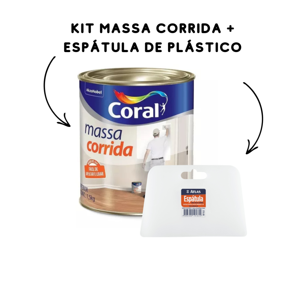 Kit 1 Massa Corrida Coral 1,5kg e 1 Espátula Plástico Atlas em Oferta na Shopee