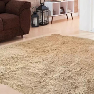 Tapete 2,00x1,40 Sala E Quarto Peludo Felpudo Antiderrapante Felpudo - Bege Liso