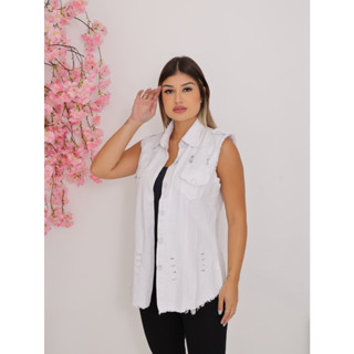 Colete Jeans Color Feminino Alongado