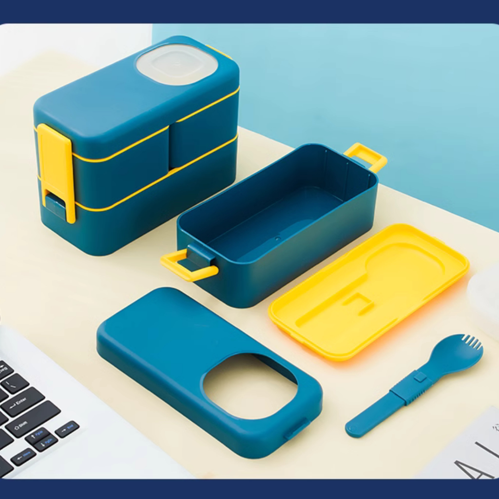 Imagem Marmita Dupla 1050ml Com Divisória E Kit Talheres (Sem Tampa No Micro-ondas)