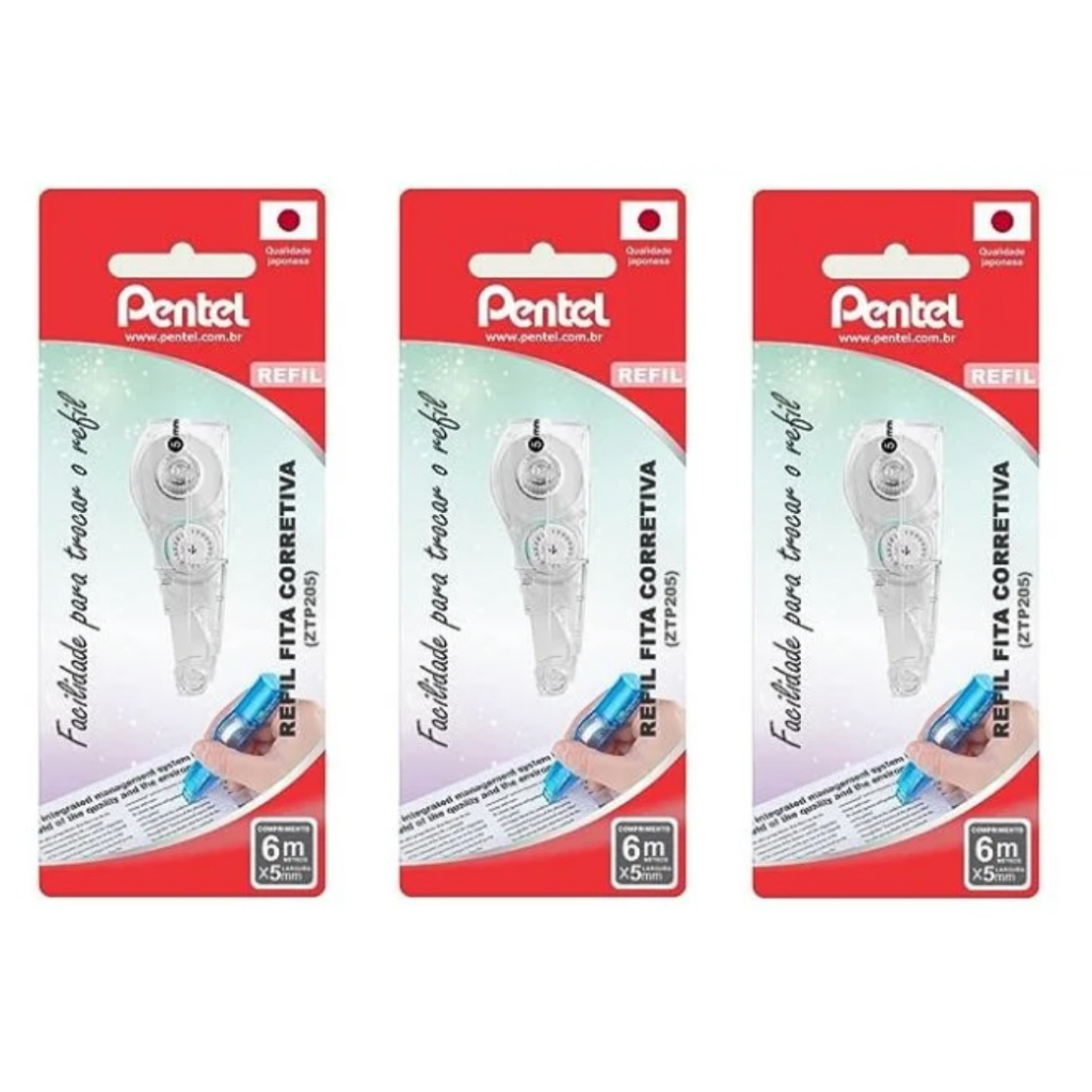 Refil Fita Corretiva Pentel Em Blister X 3 Unidades em Oferta na Shopee