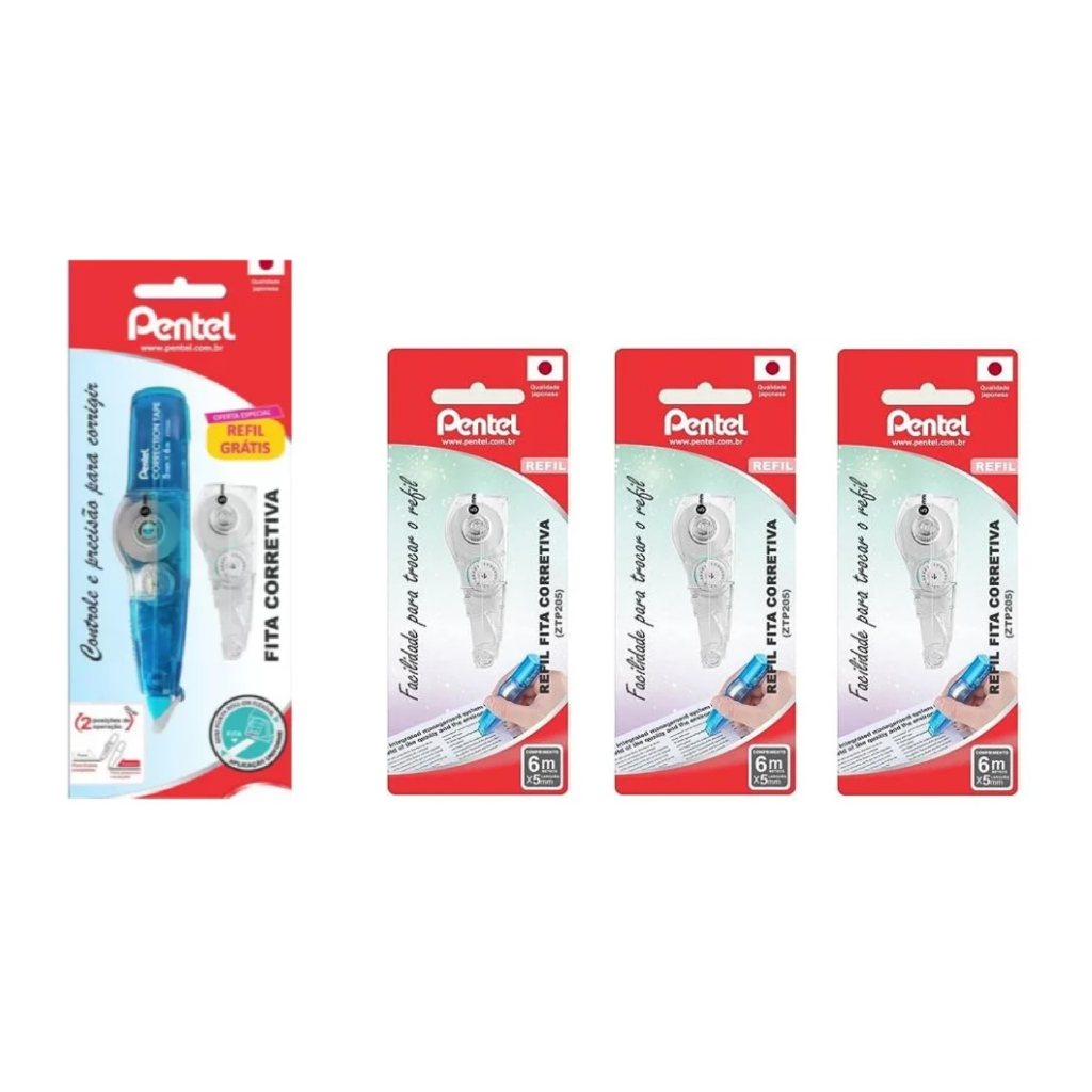 Fita Corretiva Pentel Azul + 4 Refis