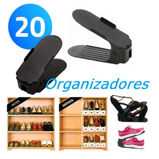 20 Organizadores de Tênis Saltos Sapato Preto com Regulagem de Altura