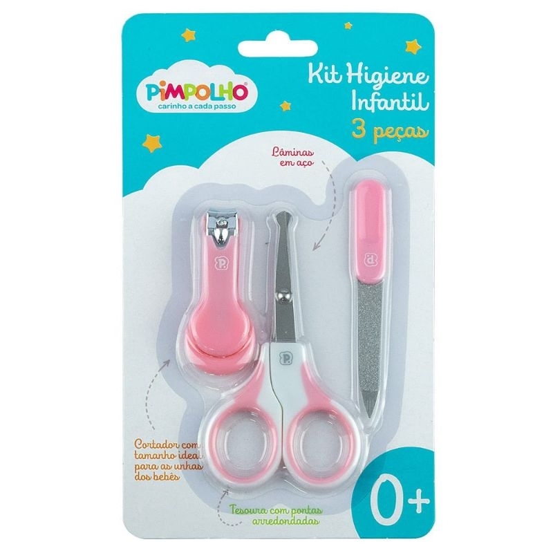 kit Higiene para Bebê Infantil Menina Menino 3 peças Tesoura Lixa e Cortador de Unha