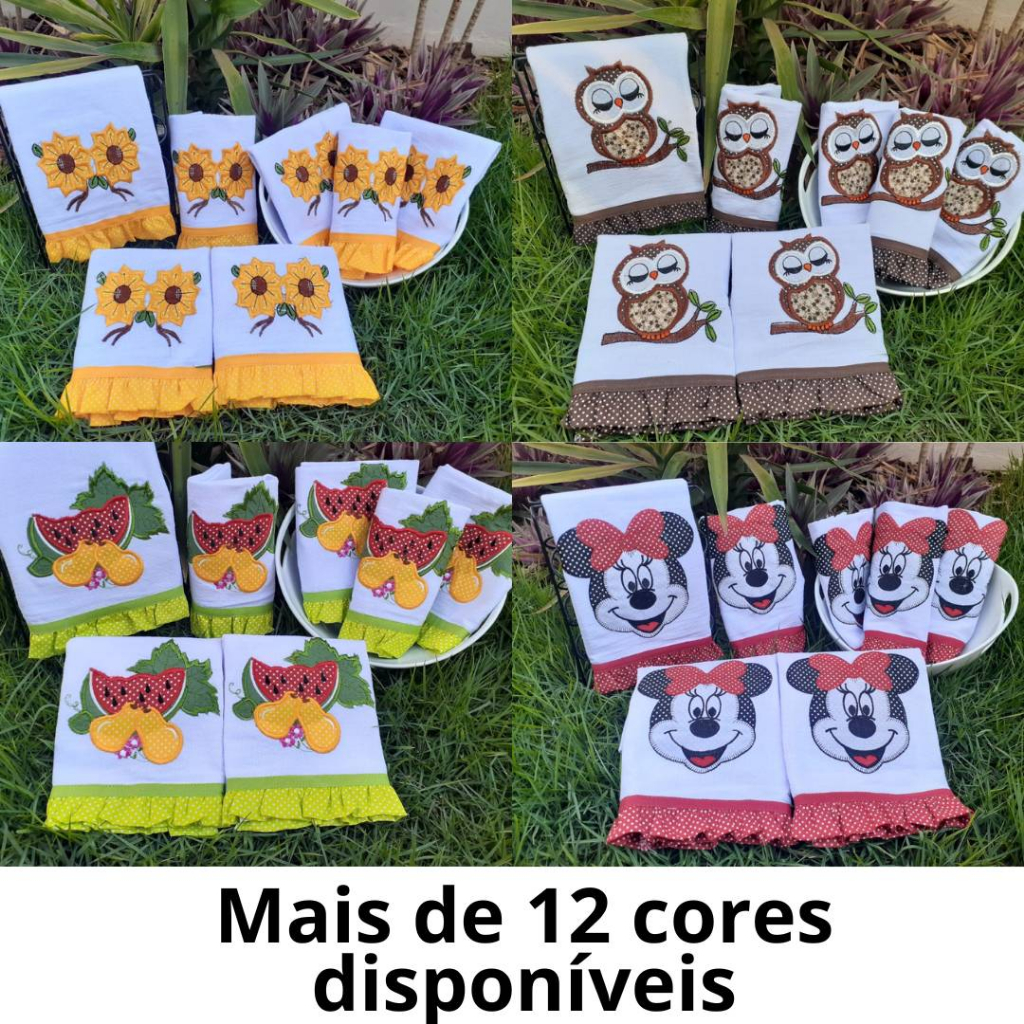 Pano de Prato Semaninha Bordado Alta Qualidade Pe de Galinha kit 7pcs