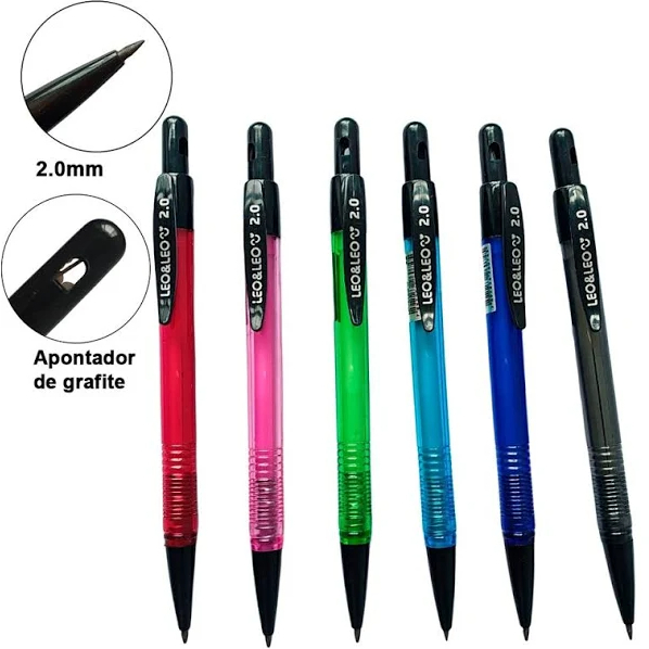 Lapiseira Plus Grafite 2.0mm Escolar Faculdade Com Grafite Leo&Leo Multicolorida