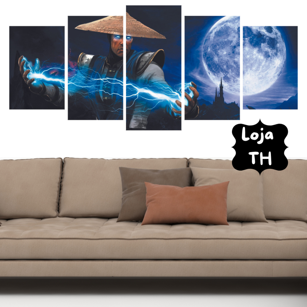 Quadros Decorativos Kit 5 Peças Mosaico Vídeo Game Jogo Mortal Kombat Raiden