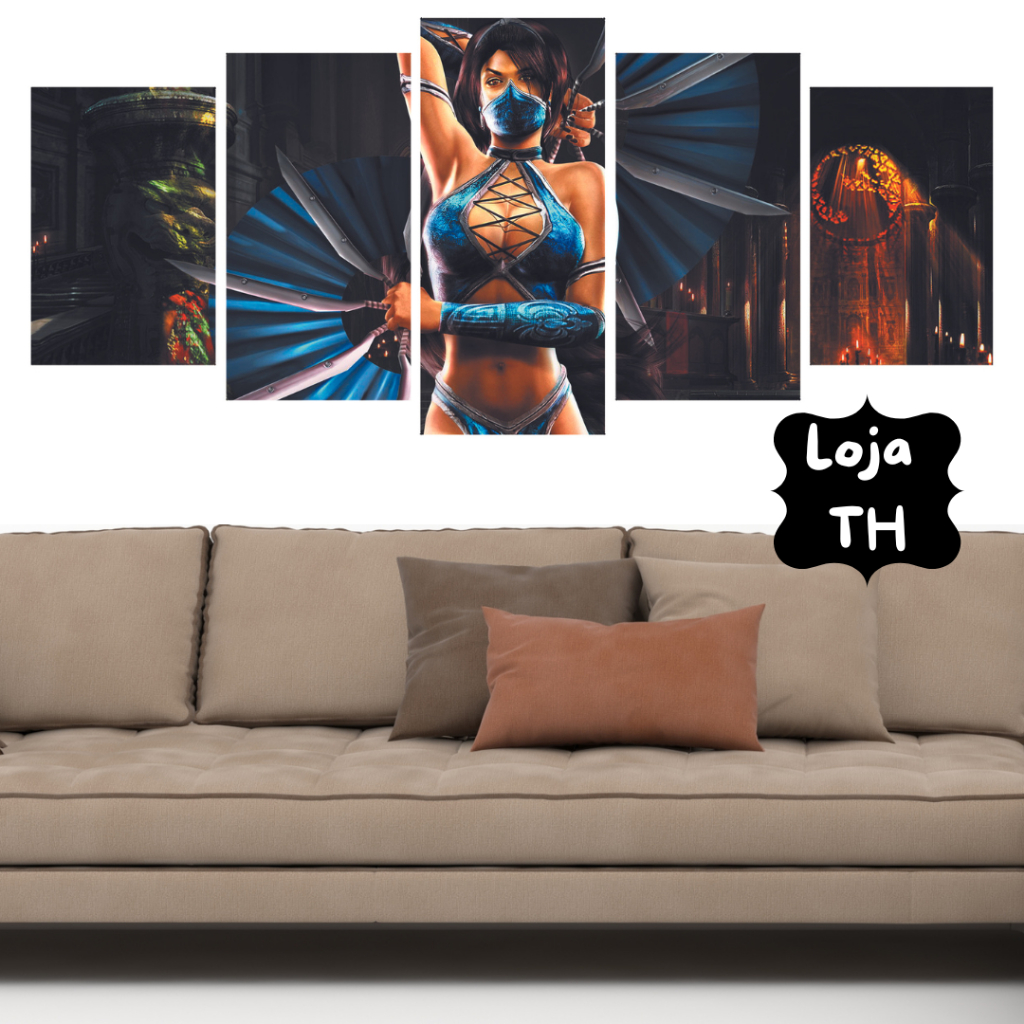 Quadros Decorativos Kit 5 Peças Mosaico Mortal Kombat Jogo Vídeo Game Kitana