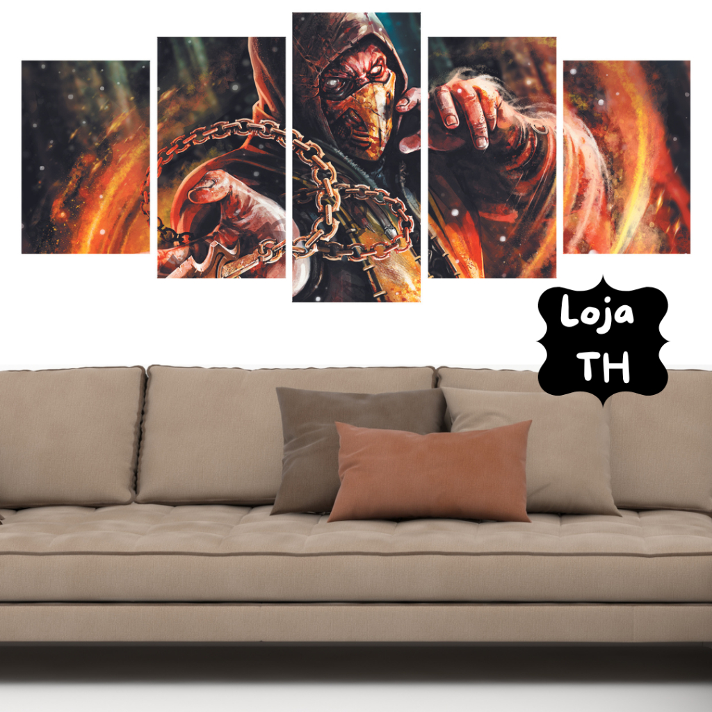 Quadros Decorativos de 5 Peças Mosaico Decoração Mortal Kombat Scorpion Personagem Jogo Vídeo Game