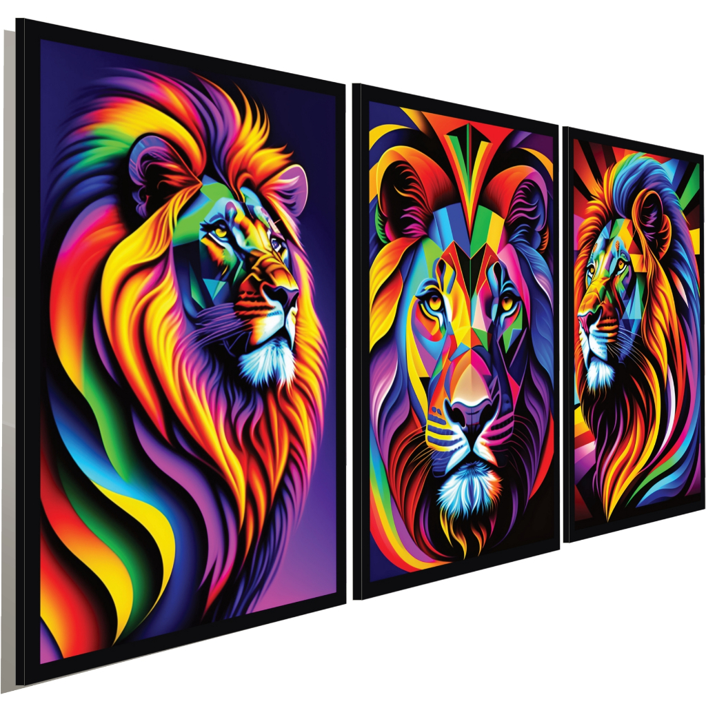 Quadro Decorativo Leão Estilo Picasso Geométrico Psicodélico em Oferta na Shopee