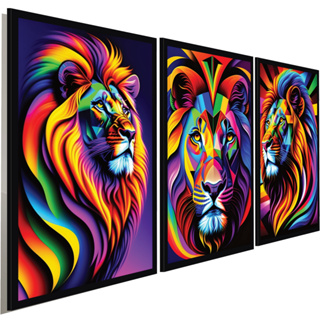 Quadro Decorativo Leão Estilo Picasso Geométrico Psicodélico em Oferta na Shopee
