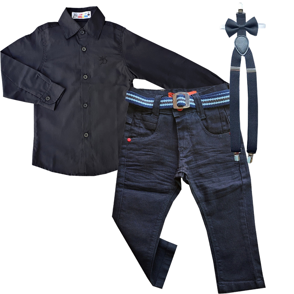 Conjunto Infantil Todo Preto Para Bebê Menino Infantil e Juvenil Com Camisa Social Modelo Festa