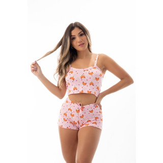 kit 2 Baby Doll cropped Feminino Promocional Barato Linha Noite Confortável Pijama Curto Verão
