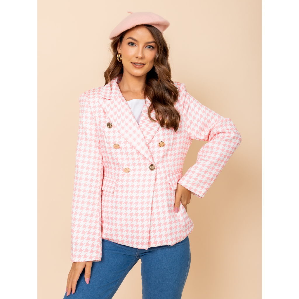 Blazer Feminino Longo Alfaiataria Oversized Social Premium com Botão Casaco Elegante Terninho Moda