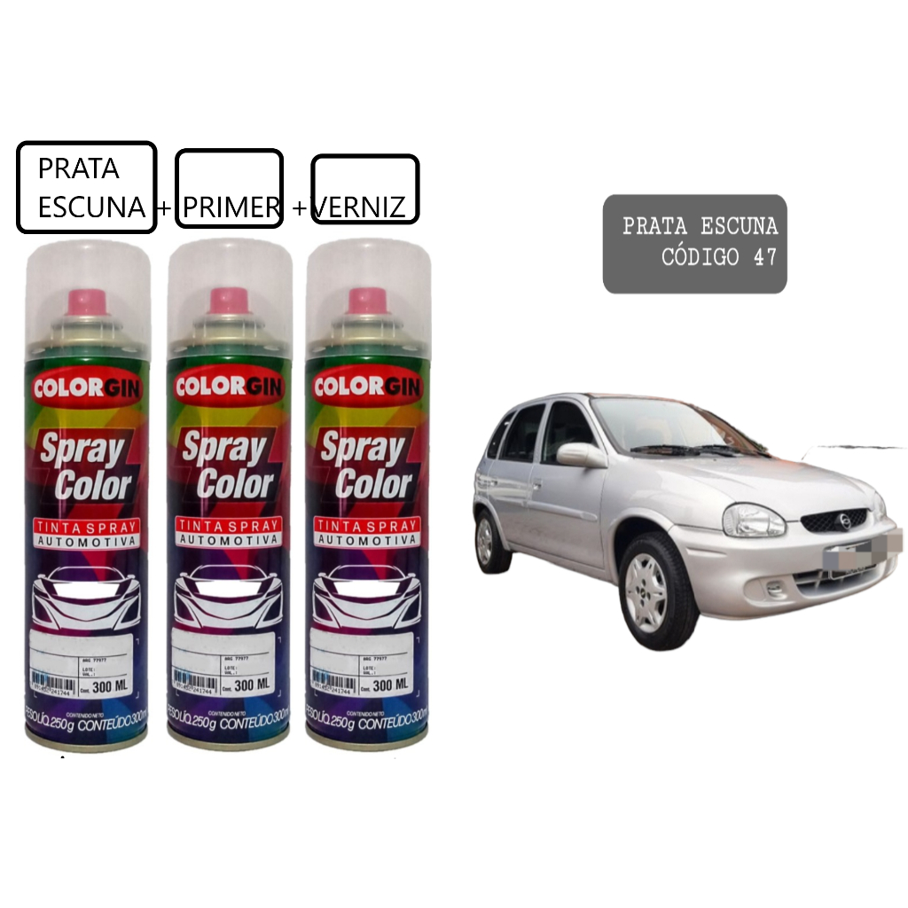 KIT SPRAY PEQUENOS REPAROS AUTOMOTIVOS  PRATA ESCUNA + PRIMER + VERNIZ
