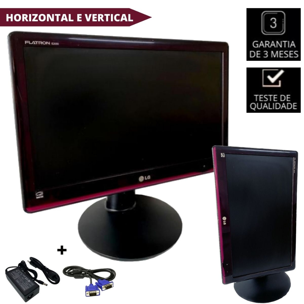 Monitor LG para computador 20 Polegadas Widescreen Black Piano VGA, DVI Horizontal e Vertical c/ nf