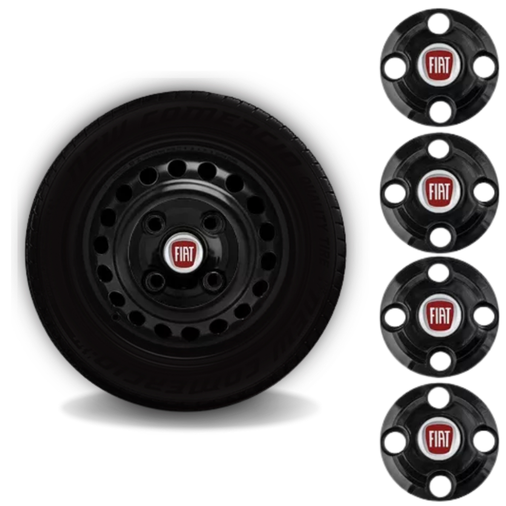 Jogo Calota Central Roda Ferro Fiat Uno Palio Aro 13 14 15