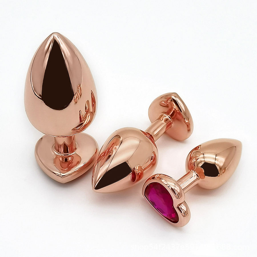 Plug Anal P Rose Gold de Aço Inoxidável em Formato Coração com Jóia na base