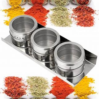 Kit 3 Porta Tempero Porta Condimento Inox Magnético Com Imã Para Geladeira e Suporte