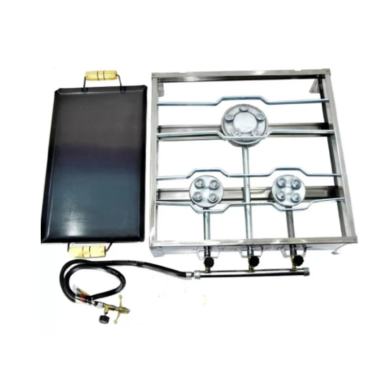 Fogão Fogareiro Inox 3 Bocas De Alta Pressão Semi Industria Com Chapa Oferta Caminhoneiro Camping Laser Pesca