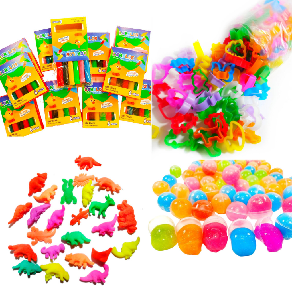 10 Massinha Modelar+10 Forminha+10 Slime+10 Bicho Cresce Agua Kit Festa Lembrancinha P/ Aniversario em Oferta na Shopee