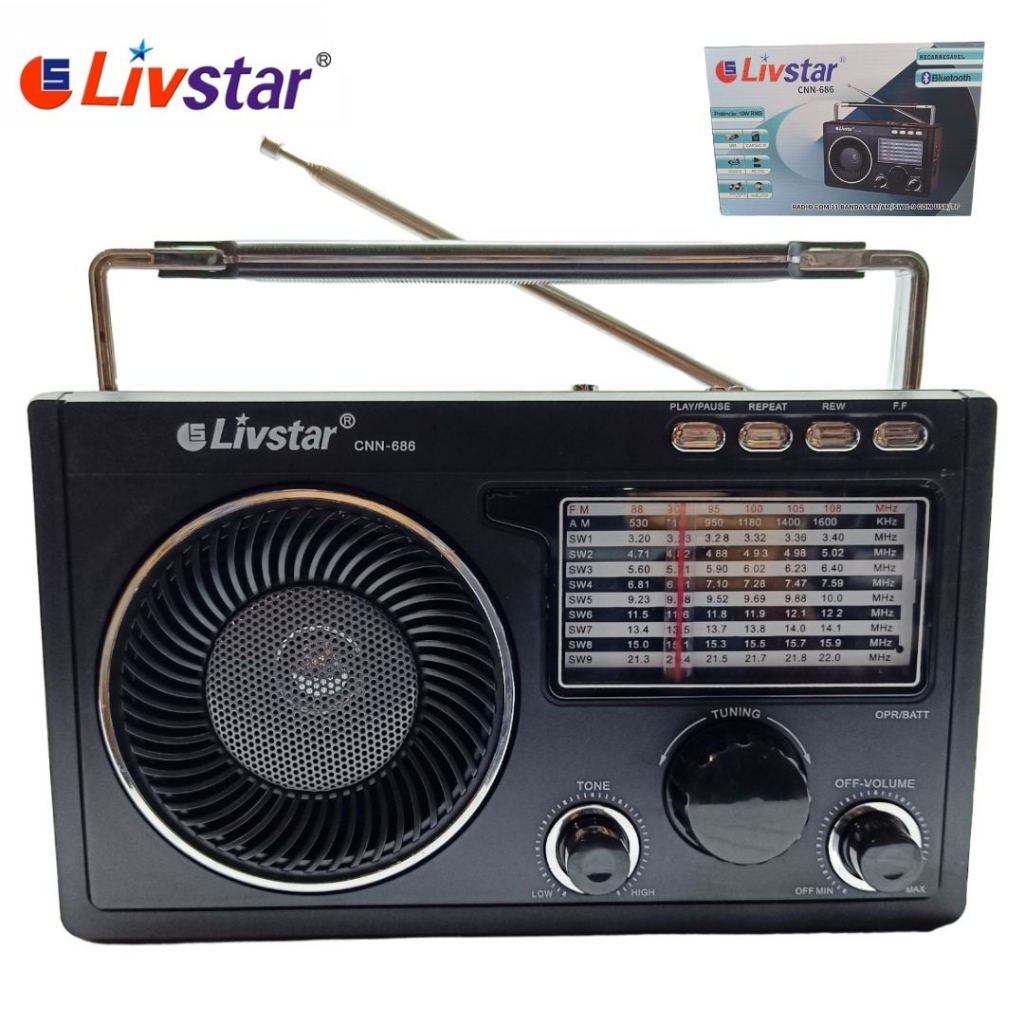 Radio Am/fm Com Bluetooth/pen Drive/aux Recarregável E Pilha