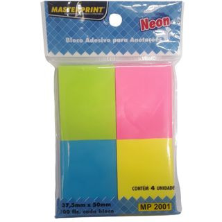 Bloco Adesivo 4 cores Neon para Anotações 400 Folhas Masterprint