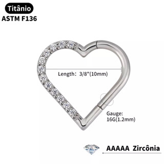 Piercing Coração Titânio Para Daith Hélix e Cartilagem 10mm Hipoalergênico